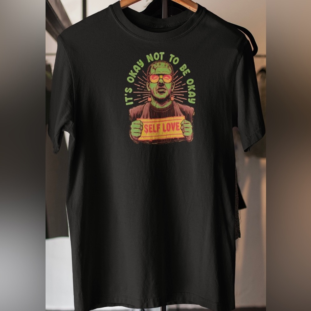 Frankenstein Monster Cool Halloween Self Love Men’s Black Tee NWT